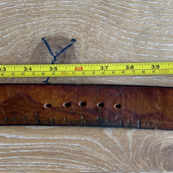 Vintage Tooled Leather Belt Mountain Sunset Scene 36 - Picture 8 of 9